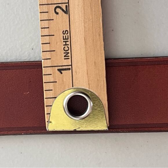 Vintage Scrimshaw Leather and Brass Belt Buckle Sailboat Clipper Ship 36” Belt - Picture 6 of 8